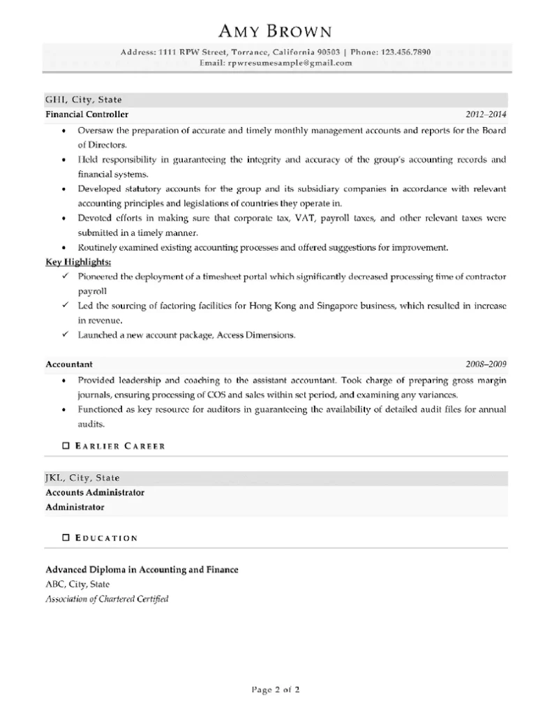 Rpw Finance Director Resume Example 2