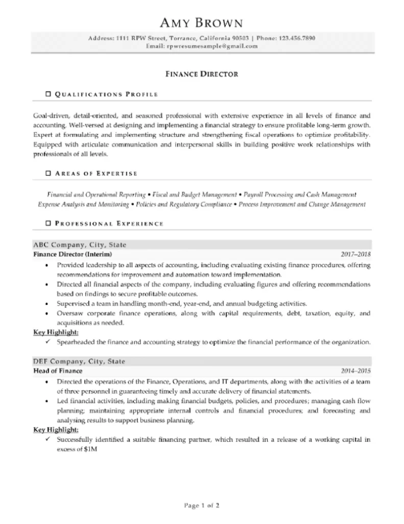 Rpw Finance Director Resume Example Page 1 1 791X1024 1