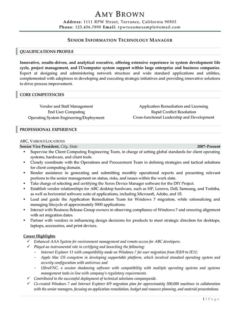 Rpw It Manager Resume Example Page 1