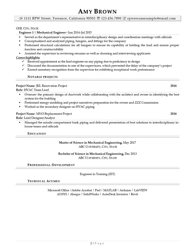 Rpw Mechanical Engineer Resume Example 2 1