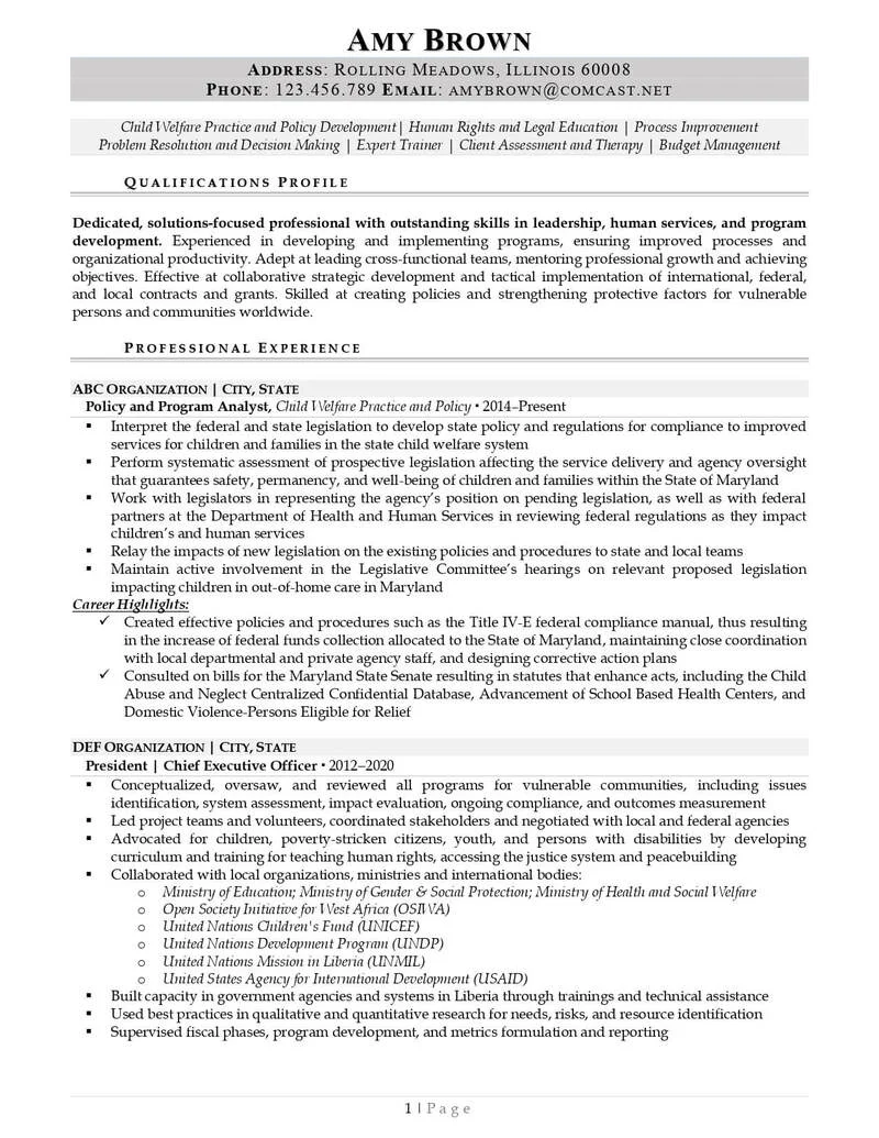 Rpw Nonprofit Resume Example Page 0001