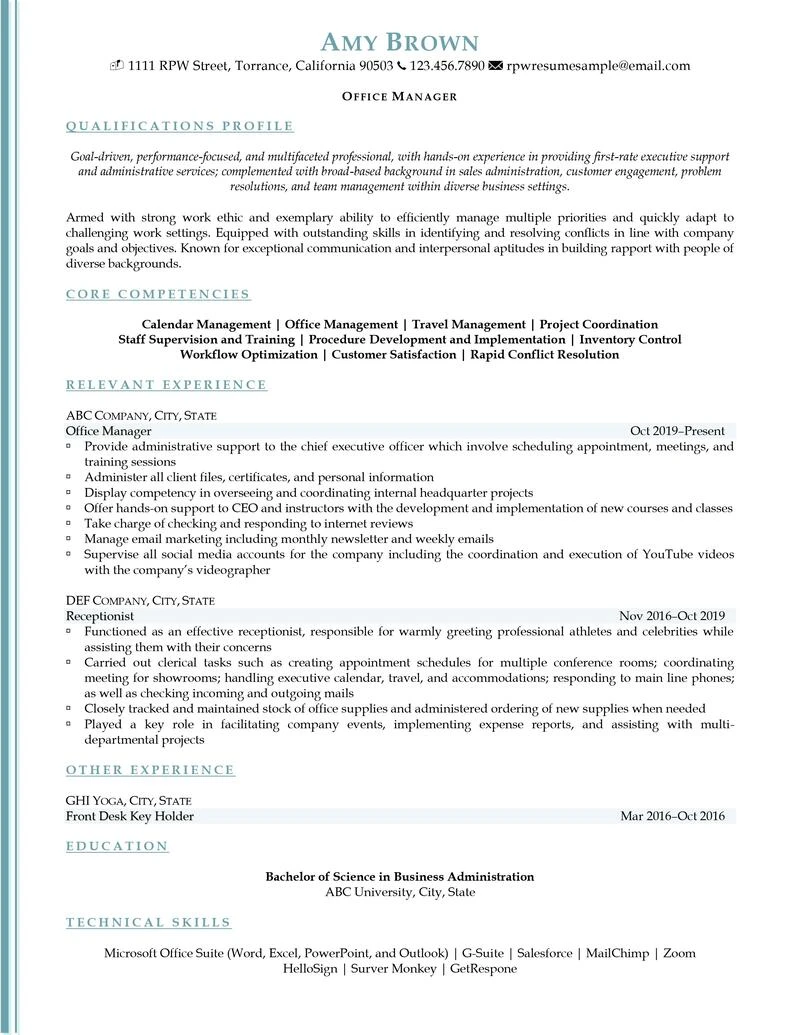 Rpw Office Manager Resume