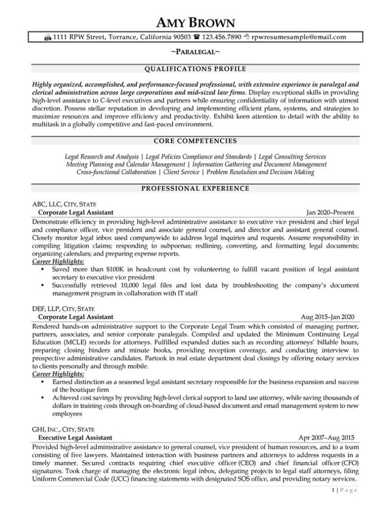 Rpw Paralegal Resume Example 01 1