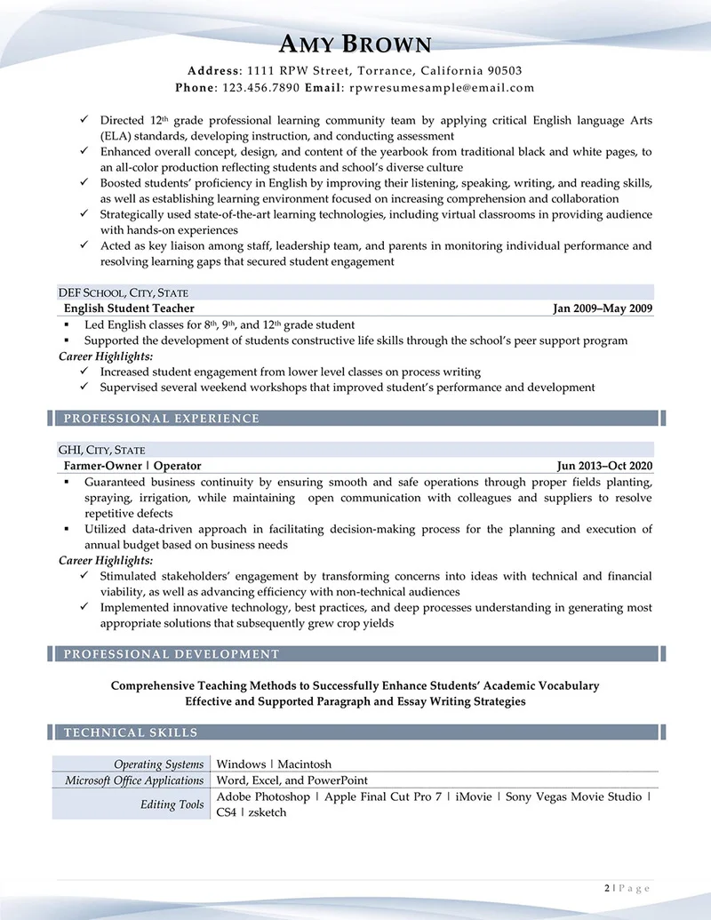 Rpw Teacher Resume Example 2