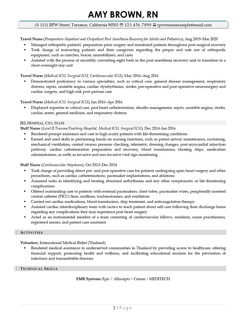 Rpw Travel Nurse Resume Example 02