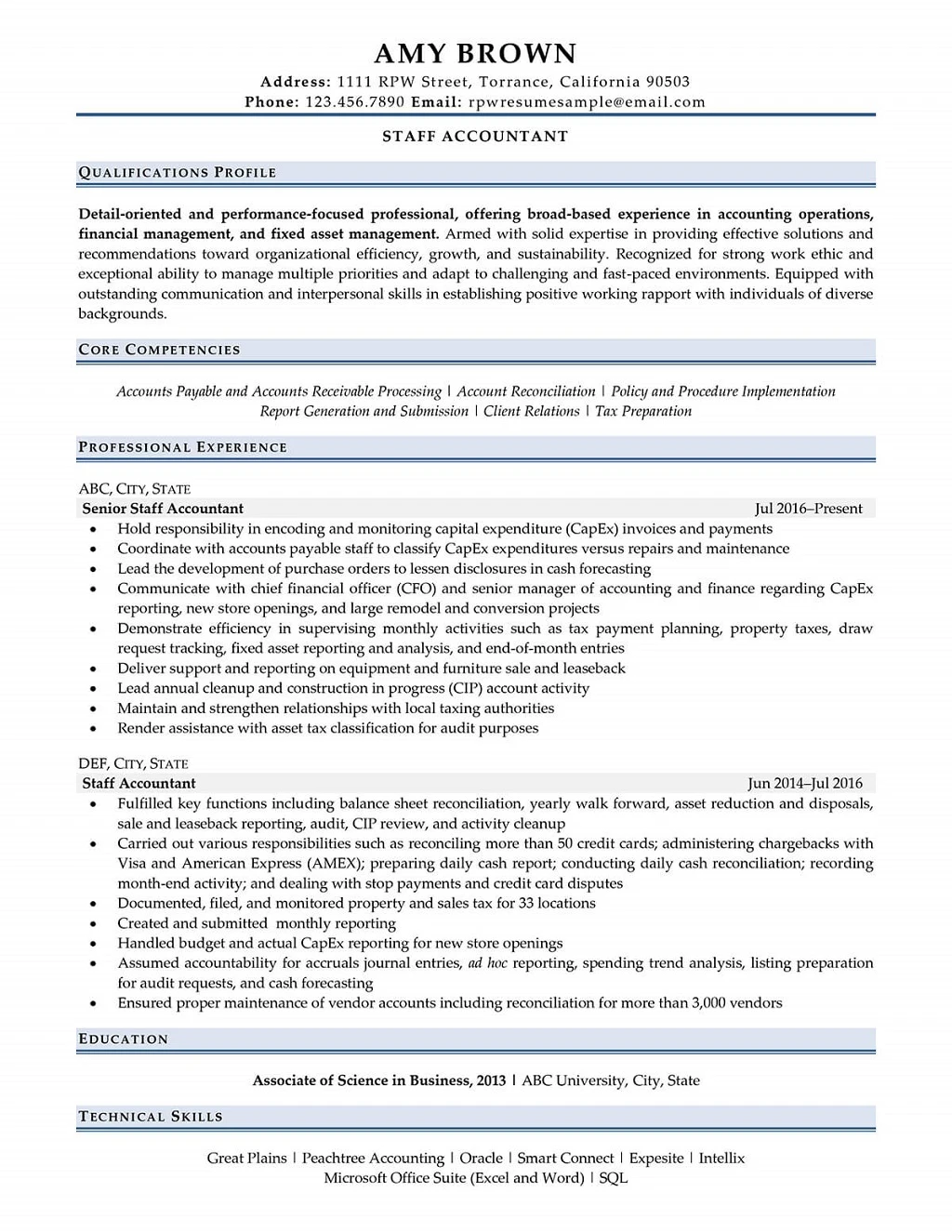 Staff Accountant Resume