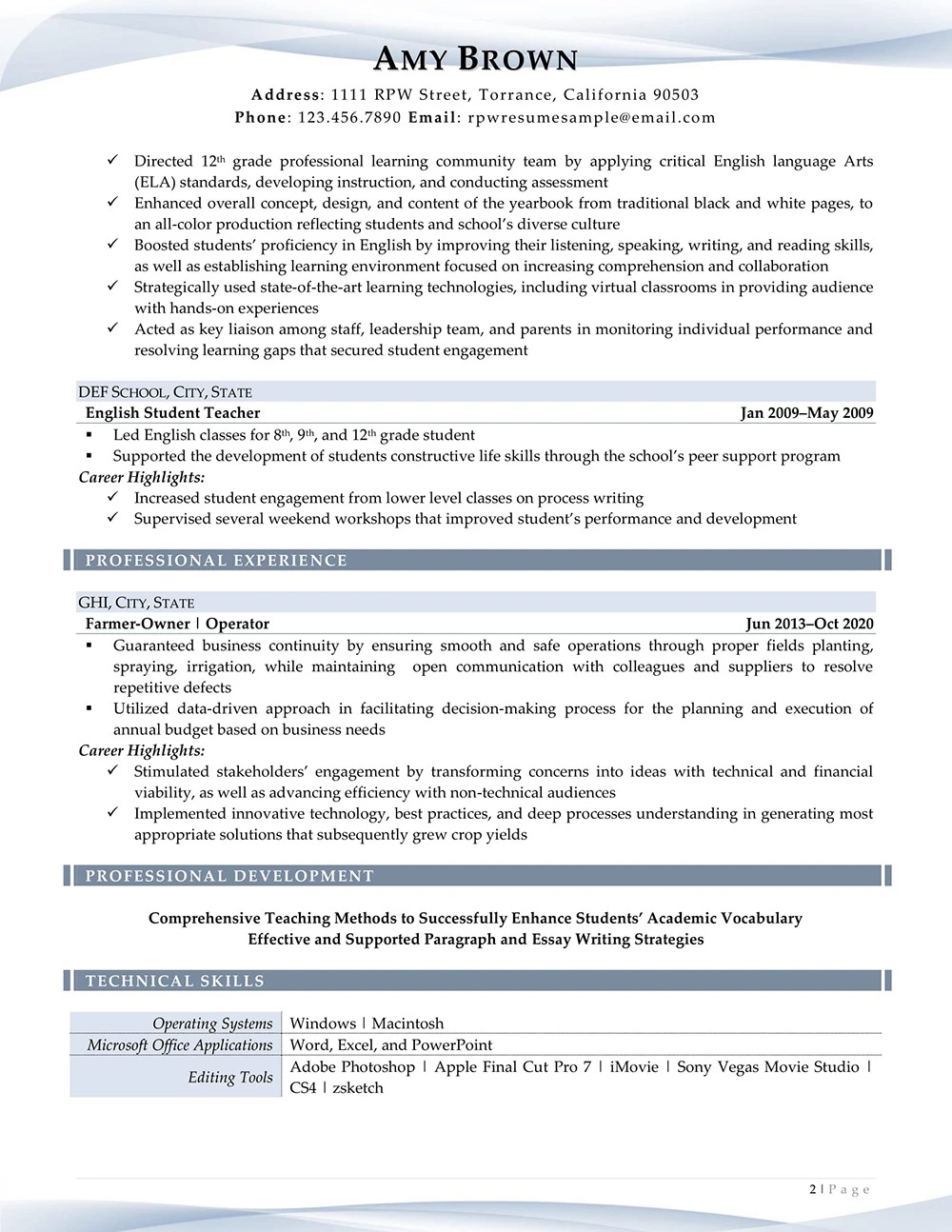 Teacher Resume Example Page 2