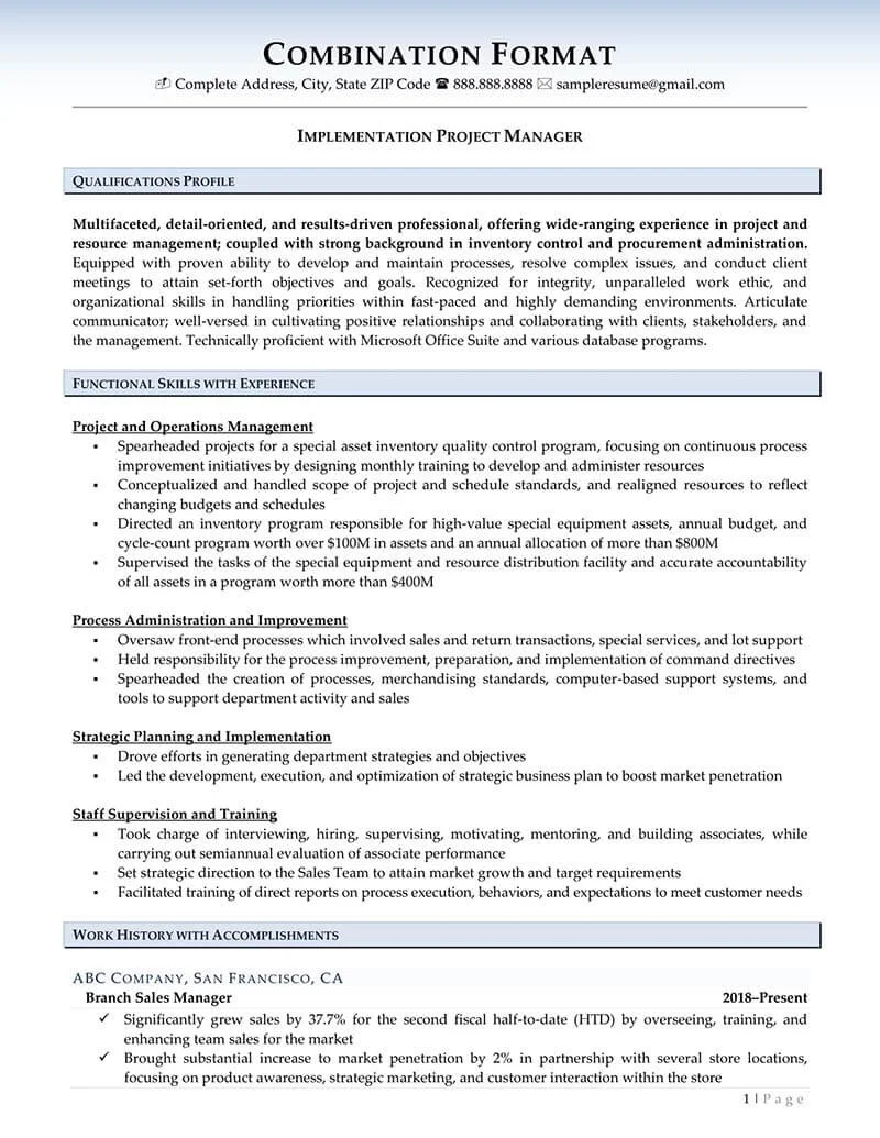 Rpw Combination Resume Format Example Page 1