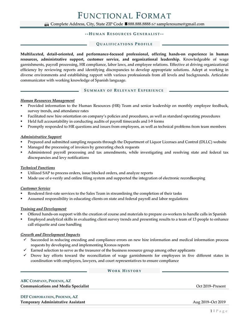 Rpw Functional Resume Format Example Page 1