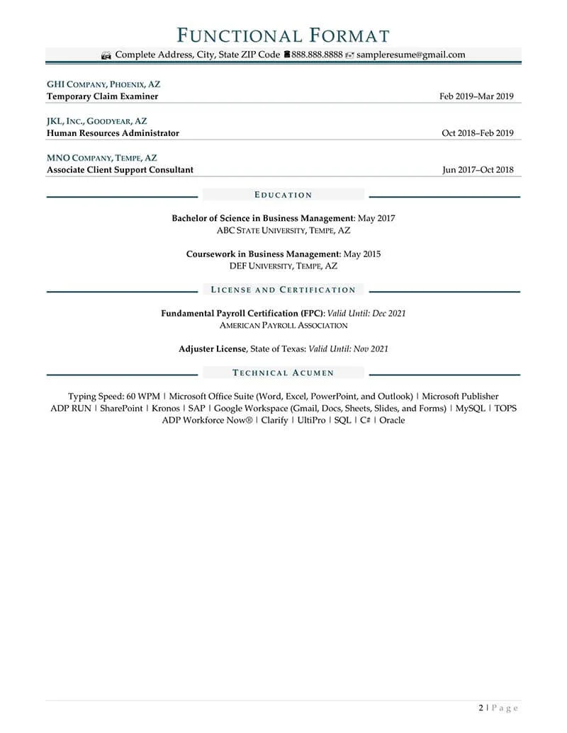 Rpw Functional Resume Format Example Page 2