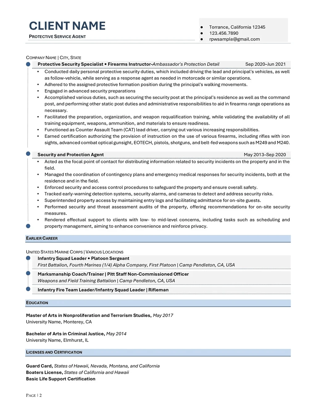 Security Officer Resume Example Page Two