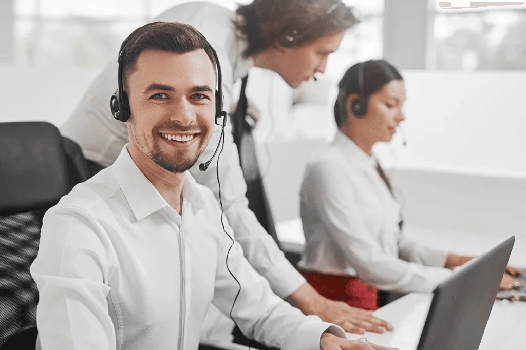 Confident Call Center Agent Showcasing His Customer Service Skills