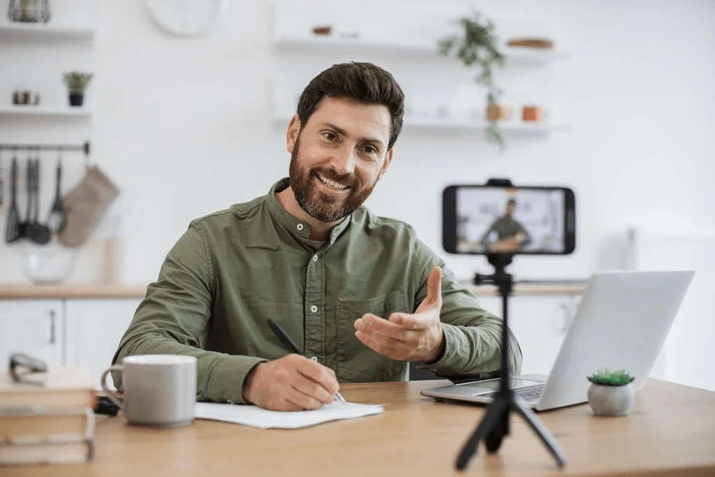 Male Professional Testing The Video Setup For His Job Video Interviews