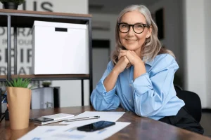 successful female employee in her retirement age