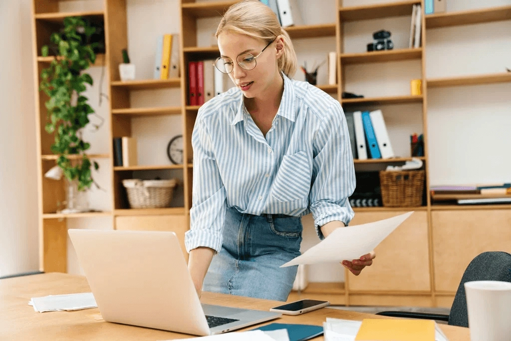 Woman Assessing Her Skill Development Techniques On Her Laptop