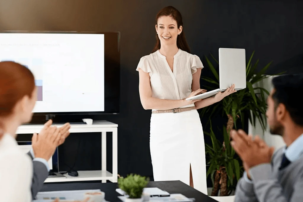 Employee Confidently Presenting In Meetings, With A Full Knowledge Of What Are Soft Skills