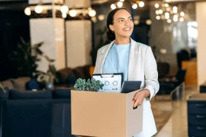 employee walking into her new working office