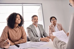 job seeker being interviewed by a panel of recruiters