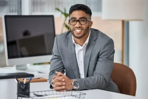 young professional in his work station