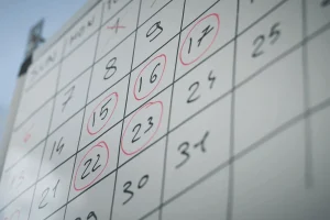 marked calendar for 2-2-3 work schedule