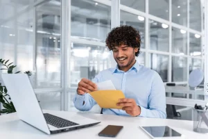 employee receiving a letter of recommendation from a mentor