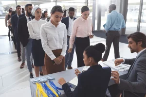 Active Job Fair With Attendees Connecting With Employers