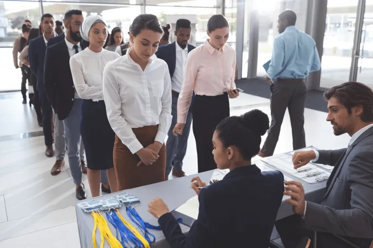 active job fair with attendees connecting with employers