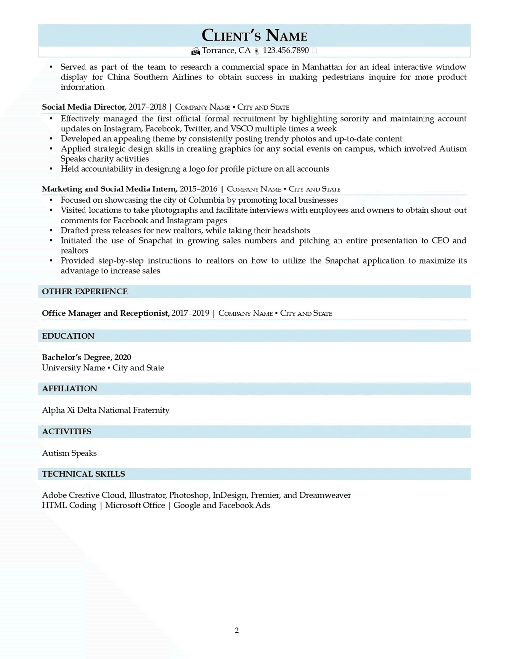 Brand Manager Resume Example Page Two