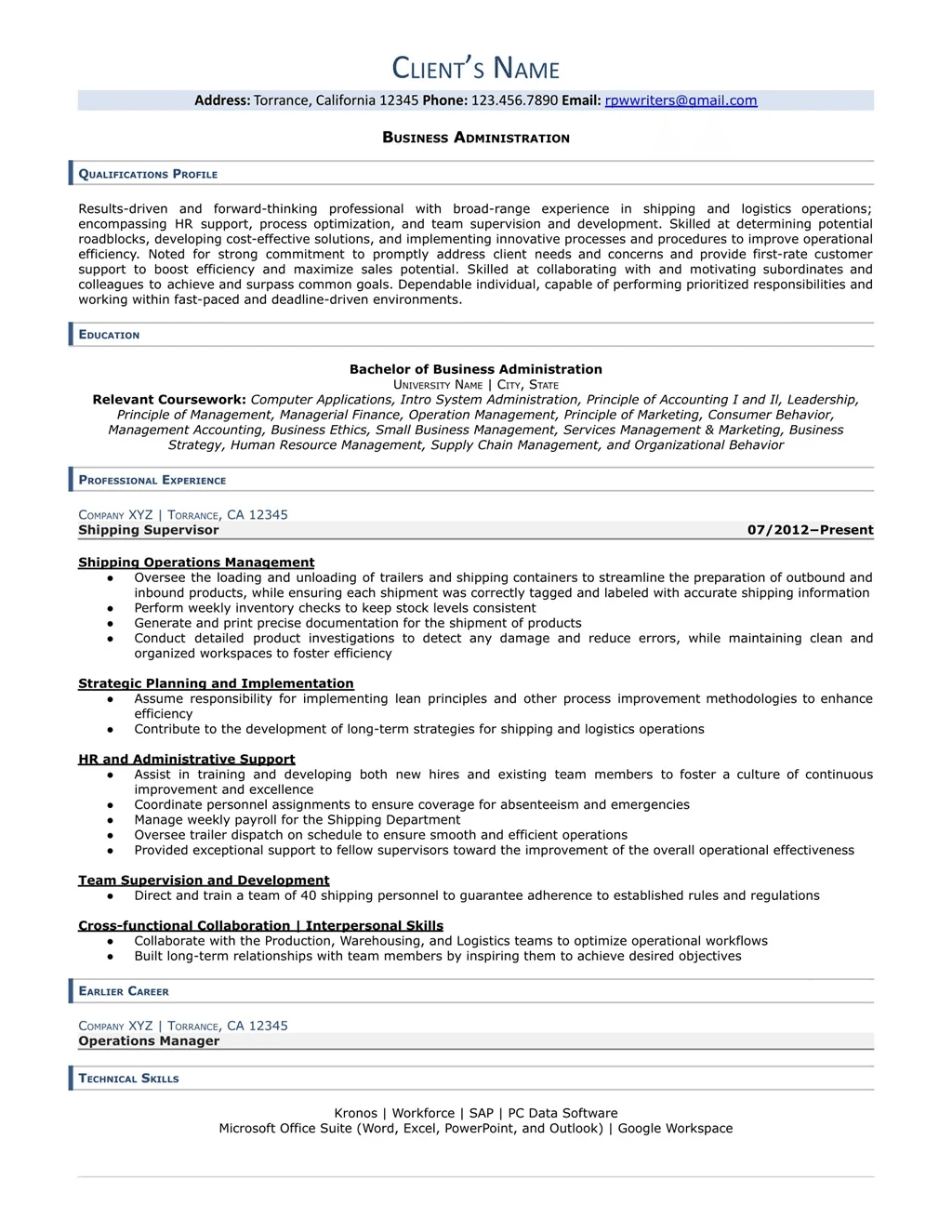 Business Administration Resume