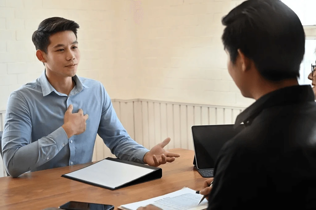 Job Applicant Speaking Clearly And Confidently In A Job Interview