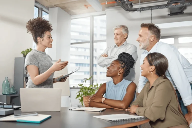 young professional showing impressive communication skills