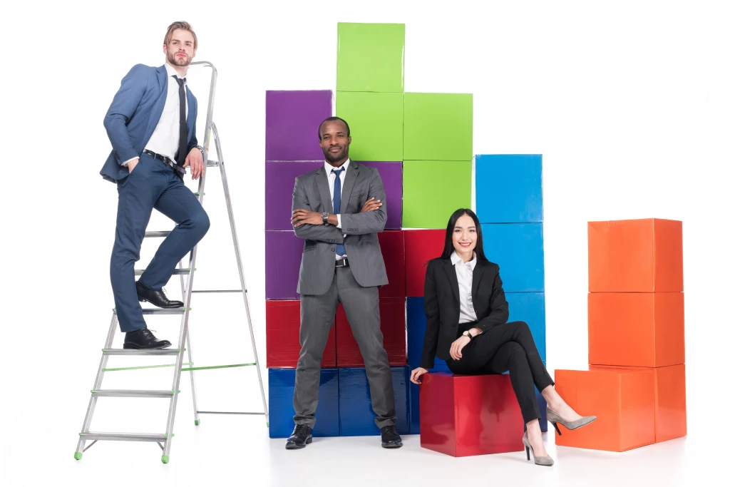 Multiethnic Business People Near Colorful Blocks