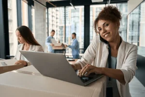 confident employee taking on stretch tasks outside her comfort zone