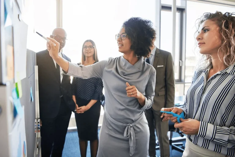 professional leading her team toward project success