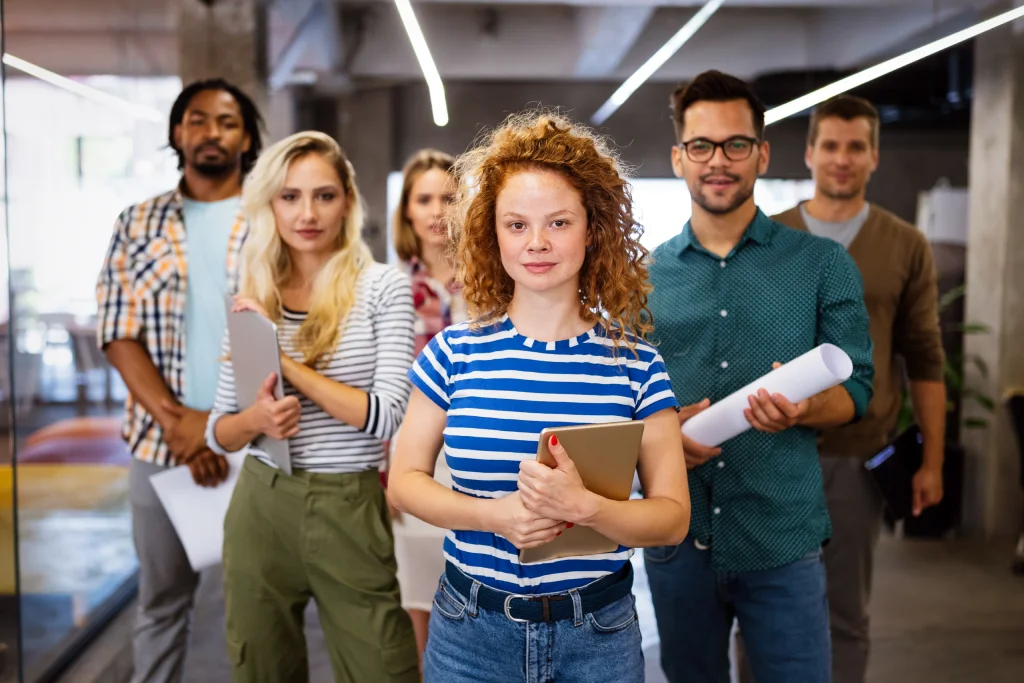 Successful Company With Happy Employees In Modern Office